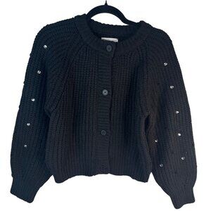ZARA Kids Black Knit Cardigan Rhinestone Embellished Sleeves 13-14 Years NWT